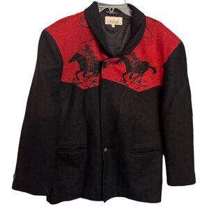 Cignal Black & Red Western Jacket Suit Coat XL Wool Cowboy Print